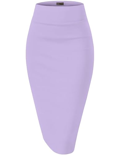 Women's Premium Nylon Ponte Stretch High Waist Pencil Suit Skirt Below Knee