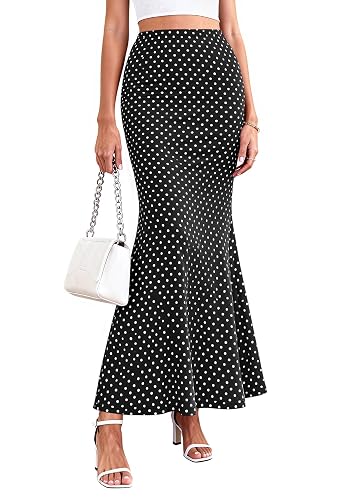 Women's Maxi Skirt 2026 | Summer Flowy Polka Dot Floral High Waisted Mermaid, Office Work Spring Long Slip Skirt