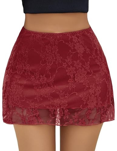 Women's Lace Y2K Layered Short Mini Skirts | Slip Skirt, Elastic Waistband, Gothic/Western Style, for Halloween, Concert, Casual Daily Wear & Valentine